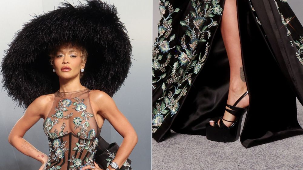 Rita Ora paired her Tamara Ralph spring 2026 couture look with a pair of sky-high D'Accori Belle platform sandals at the 2026 Vanity Fair Oscars Party on Sunday night.