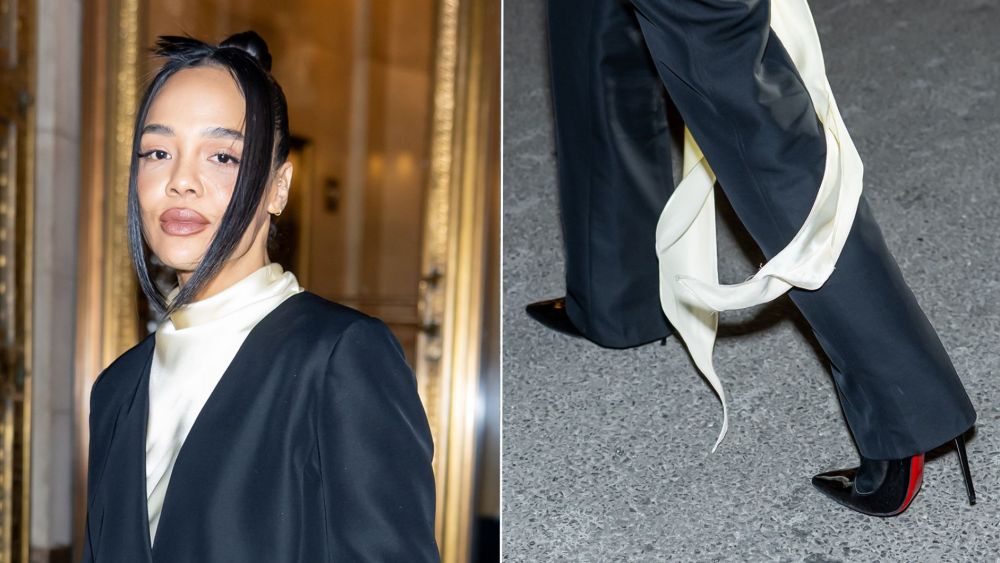 Tessa Thompson attended the New York Theatre Workshop Gala on Monday night in a pair of Louboutin Miss Z Pumps.