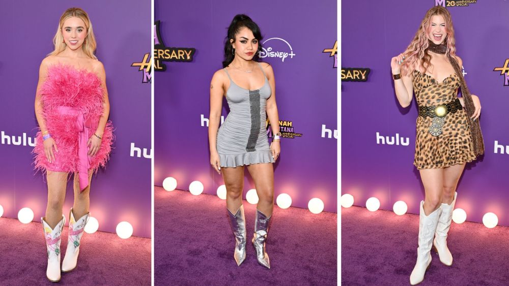Jenna Davis, Tara Yummy and Sydney Morgan sporting wild cowboy boots at the "Hannah Montana 20th Anniversary Special' World Premiere in Los Anngeles on Monday.