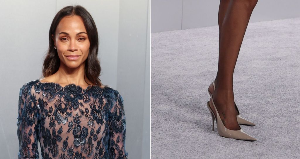Zoe Saldaña Pairs Her Second Lace Look of Oscars Night With Saint Laurent Slingbacks at the Vanity Fair Party
