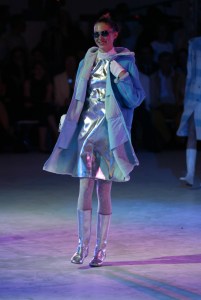 A model on the runway at the Andre Courreges Fall 2002 show in Paris.