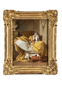 "The Bad News" by Jean-Baptiste-Marie Pierre (1713-1789), France, 18th century. Oil on canvas, carved and gilded wooden frame.