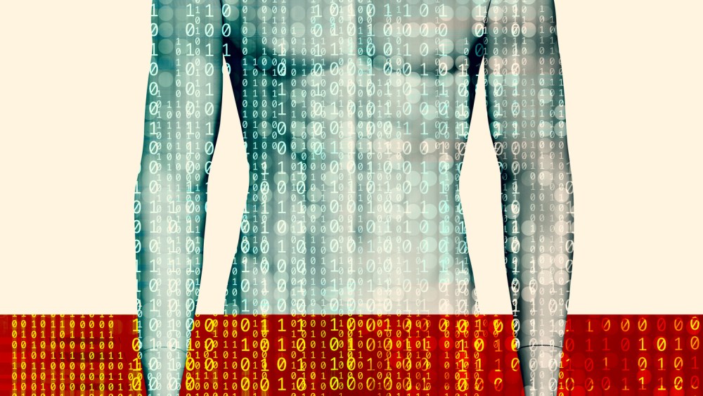 Mannequin torso with binary code