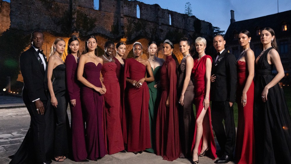 Models wearing high jewelry designs by Chaumet on Wednesday at the Abbey des Vaux de Cernay.