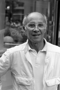 Andre Courregges standing outside the Courregges Paris boutique in 1982.