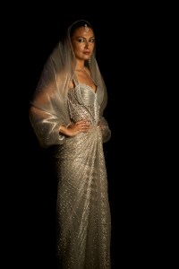 A model poses for pictures after the Amit Aggarwal show at Lakme Fashion Week 2026 on March 21, 2026 in Mumbai, India.