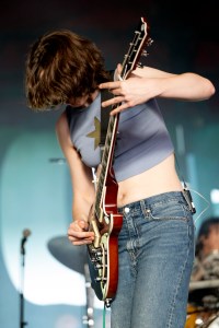 INDIO, CALIFORNIA - APRIL 18: (FOR EDITORIAL USE ONLY) (NOT TO BE LICENSED FOR ANY STANDALONE OR SPECIAL INTEREST BOOK PUBLISHING USE CONCERNING THE COACHELLA MUSIC FESTIVAL AND/OR STAGECOACH MUSIC FESTIVAL) Guitarist Emily Green of Geese performs on the Gobi Stage during weekend 2, day 2 of Coachella Valley Music & Arts Festival on April 18, 2026 in Indio, California. (Photo by Scott Dudelson/Getty Images for Coachella)