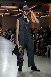 A model walks the runway wearing a look by Veronica Fletcher for Sonny Michael during LIM College's 81st Annual Fashion Show "Global Fashion Fusion" at The Glasshouse on April 10, 2026 in New York City.