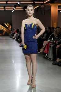 A model walks the runway wearing a look by Veronica Fletcher for Sonny Michael during LIM College's 81st Annual Fashion Show "Global Fashion Fusion" at The Glasshouse on April 10, 2026 in New York City.  (