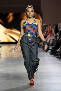A model walks the runway wearing a look by Veronica Fletcher for Sonny Michael during LIM College's 81st Annual Fashion Show "Global Fashion Fusion" at The Glasshouse on April 10, 2026 in New York City.