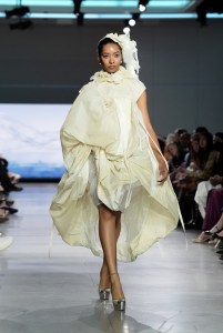 A model walks the runway wearing a look by ESMOD France student designer Anne Nageleisen during LIM College's 81st Annual Fashion Show "Global Fashion Fusion" at The Glasshouse on April 10, 2026 in New York City.