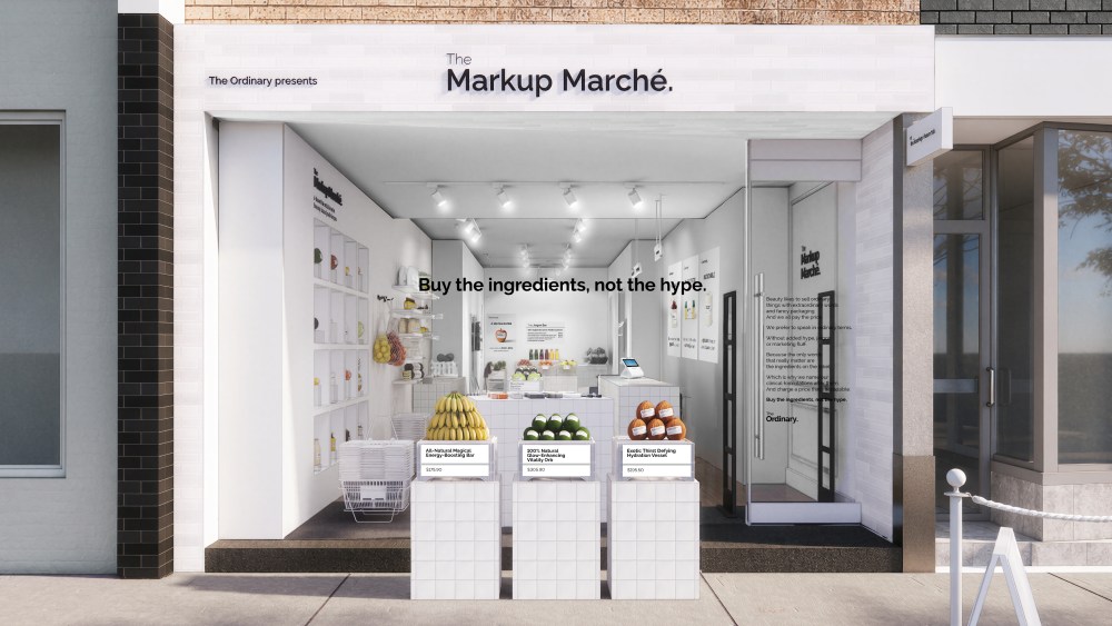 A rendering of The Markup Marché pop-up from The Ordinary