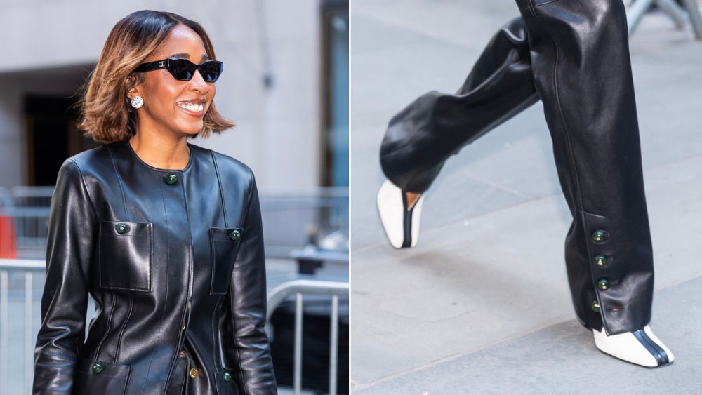 Ayo Edeberi in head-to-toe Chanel, including her spring 2026 pumps, on her way to "Today" in New York on Friday.