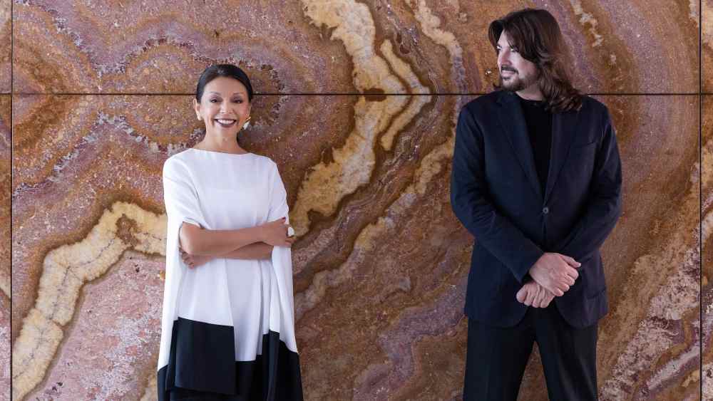 Albasari Caro, director of Barcelona Bridal Fashion Week, with Stéphane Rolland