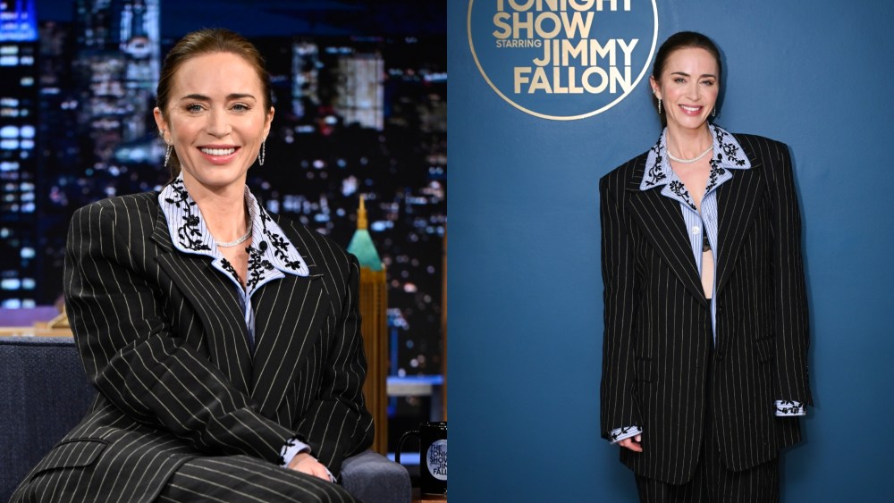 Emily Blunt wears Dolce & Gabbana on "The Tonight Show Starring Jimmy Fallon" on April 28 in New York City.
