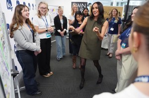 MELBOURNE, AUSTRALIA - APRIL 16: Meghan, Duchess of Sussex meets advocates during a visit to Batyr, a mental health engagement programme, at Swinburne University of Technology in Hawthorn on day three of the royal trip with Prince Harry, Duke of Sussex, on April 16, 2026 in Melbourne, Australia. The royal couple are on a four-day visit to Australia, with engagements across Melbourne, Canberra and Sydney. (Photo by Jonathan Brady-Pool/Getty Images)