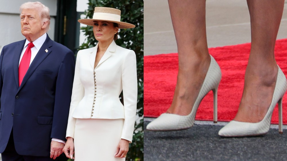 President Donald Trump and First Lady Melania Trump during the State Arrival Ceremony on the South Lawn on day two of the State Visit of King Charles III and Queen Camilla to the United States on Tuesday in Washington, D.C.