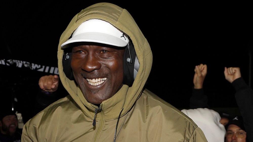 HAMPTON, GEORGIA - FEBRUARY 22: Michael Jordan, NBA Hall of Famer and co-owner of 23XI Racing celebrates after Tyler Reddick, driver of the #45 Pinnacle Toyota, wins the NASCAR Cup Series Autotrader 400 at Echo Park Speedway on February 22, 2026 in Hampton, Georgia. (Photo by Sean Gardner/Getty Images)