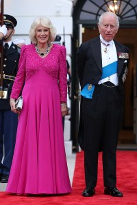 WASHINGTON, DC - APRIL 28:  King Charles III and Queen Camilla arrive for a state dinner at the White House on April 28, 2026 in Washington, DC. In his first visit to the U.S. as the British monarch, King Charles III addressed a joint meeting of Congress as part of a multi-day trip to the nation's capital, New York City, and Virginia celebrating the United States of America's 250th anniversary of its independence. (Photo by Anna Moneymaker/Getty Images)