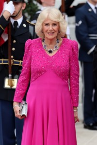 WASHINGTON, DC - APRIL 28: Queen Camilla poses outside during an official state dinner hosted by the President and First Lady at The White House on day two of the State Visit of King Charles III and Queen Camilla to the United States of America, on April 28, 2026 in Washington, DC. The dinner, part of a trip arranged to celebrate the United States of America's 250th anniversary of its independence, is the first formal white tie event at The White House since President George W. Bush hosted Queen Elizabeth II in 2007.  (Photo by Chris Jackson/Getty Images)