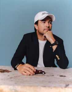 Tommy Hilfiger wool blazer. Tommy Hilfiger x Cadillac Formula 1® Team cotton t-shirt and cap. Richard Mille watch, worn throughout, Sergio’s own.