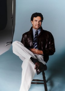 Brunello Cucinelli leather jacket and linen pants; Tommy Hilfiger cotton shirt, tie and loafers. Richard Mille watch, worn throughout, Sergio’s own; Tommy Hilfiger loafers.