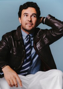 Brunello Cucinelli leather jacket and linen pants; Tommy Hilfiger cotton shirt, tie and loafers. Richard Mille watch, worn throughout, Sergio’s own.
