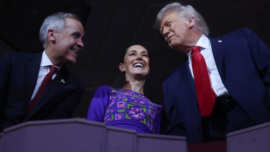 Canadian Prime Minister Mark Carney, Mexican President Claudia Sheinbaum, President Donald Trump.