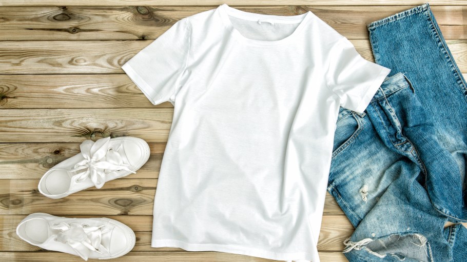 Shoes, jeans, and T-shirt.
