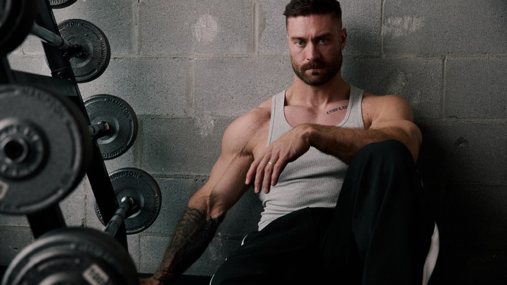 Bodybuilder Chris Bumstead in pieces from his new Gymshark collection.