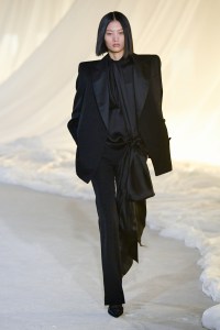 Model on the runway on the runway at the Balmain fashion show as part of Paris Fashion Week Fall 2026 on March 4, 2026 in Paris, France.