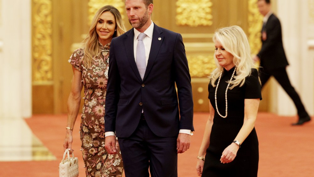 Lara and Eric Trump attend a state banquet hosted by Chinese President Xi Jinping at the Great Hall of the People on May 14, 2026 in Beijing, China. Both President Trump and President Xi addressed ways to enhance bilateral economic cooperation and investment, and agreed that Iran should not be allowed to have a nuclear weapon. According to Chinese state media, Xi emphasized the importance of the Taiwan issue, and that a mishandling could sour U.S.-China relations.