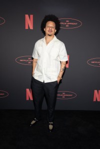 Eric André at the Netflix 2026 Upfront Red Carpet held at Sunset Pier 94 Studios on May 13, 2026 in New York, New York.