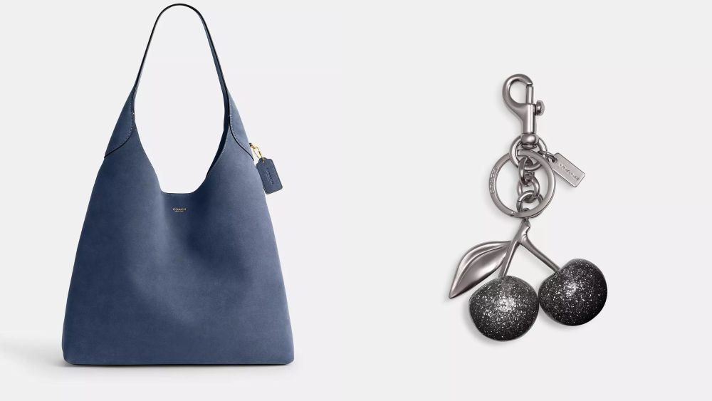 coach brooklyn bag in blue suede; coach silver cherry bag charm; best grad gifts for her from coach