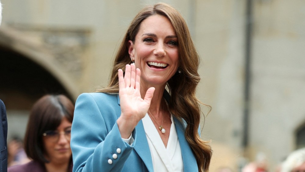 Kate Middleton wears Edeline Lee at city hall on the first day of her visit to Reggio Emilia on May 13 in Reggio Emilia, Italy.