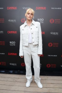 CANNES, FRANCE - MAY 16: Kristen Stewart attends the Breaking Through The Lens Event at Hyde Beach by Campari during Cannes Film Festival on May 16, 2025 in Cannes, France. (Photo by Victor Boyko/Getty Images for Breaking Through The Lens)