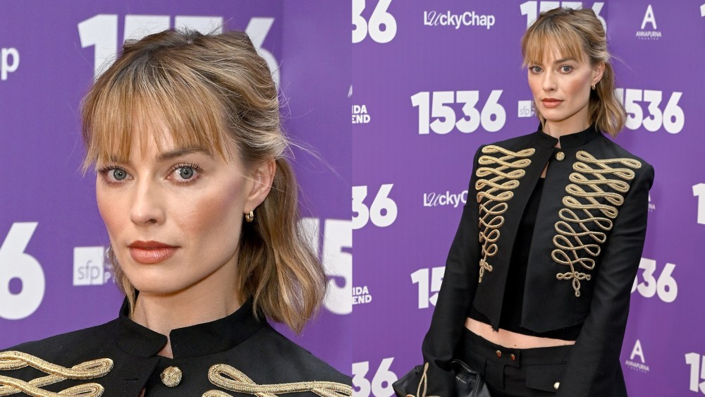 Margot Robbie wears McQueen at the "1536" West End opening night at The Ambassador Theatre on May 12 in London.