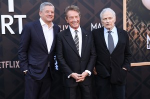 Ted Sarandos, Martin Short and Lawrence Kasdan at the "Marty, Life is Short" Los Angeles premiere held at The Egyptian Theatre on May 06, 2026 in Los Angeles, California.