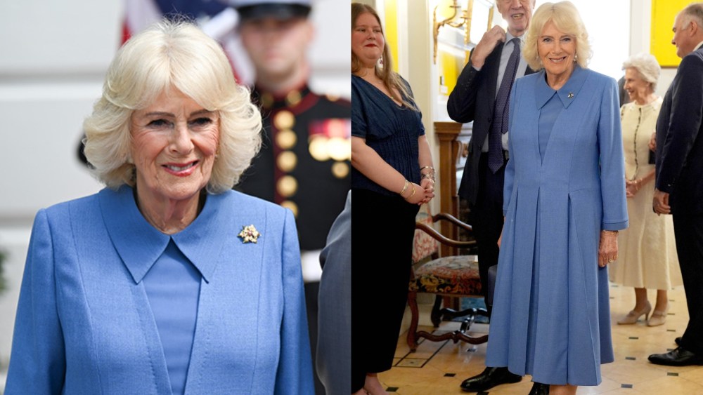 Queen Camilla rewearing an Anna Valentine dress.